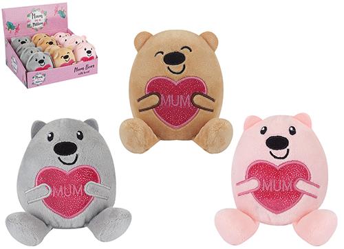 Mum Bear Hugging Shiny Heart 10cm