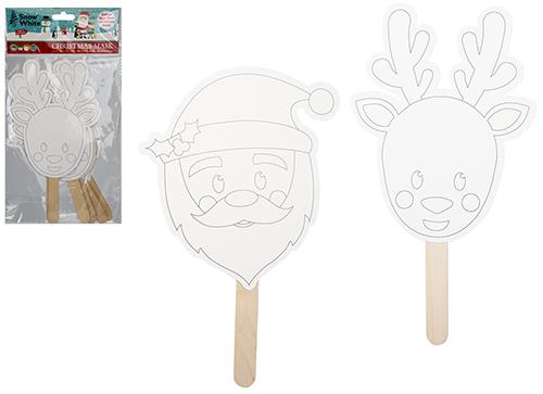 Colour Your Own Christmas Masks On Sticks Set Of 6