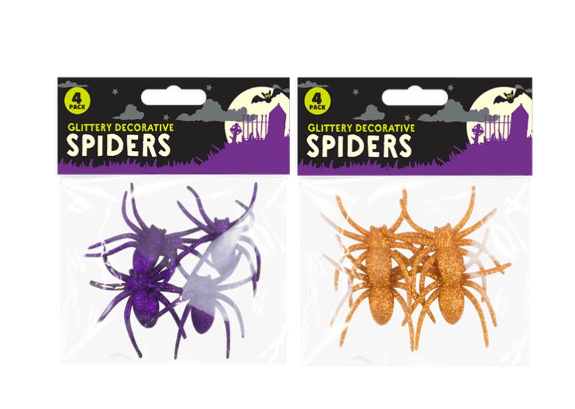 Halloween Glitter Spiders 4 Pack 