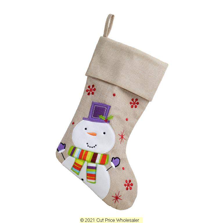Deluxe Plush Hessian Snowman Stocking 40cm X 25cm
