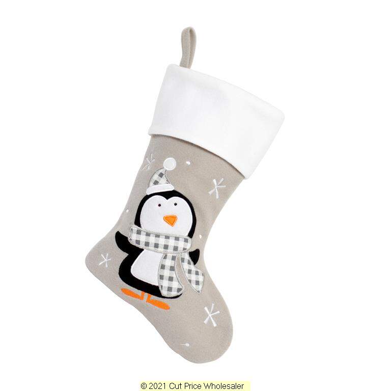 Deluxe Plush Silver White Top Penguin Stocking 40cm X 25cm