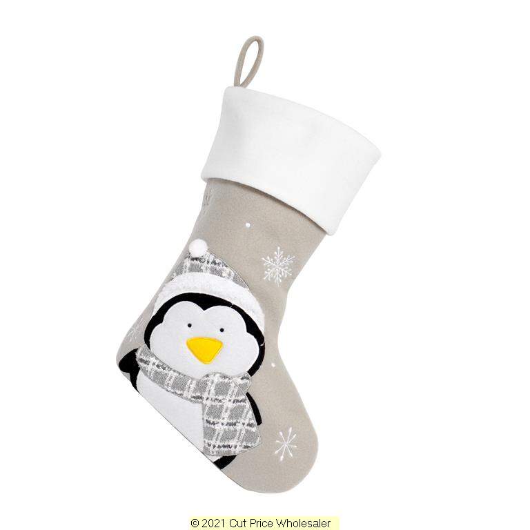 Deluxe Plush Silver Fluffy Hat Penguin Stocking 40cm X 25cm