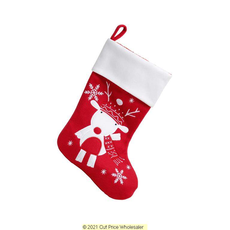 Deluxe Plush Red Modern Reindeer Stocking 40cm X 25cm