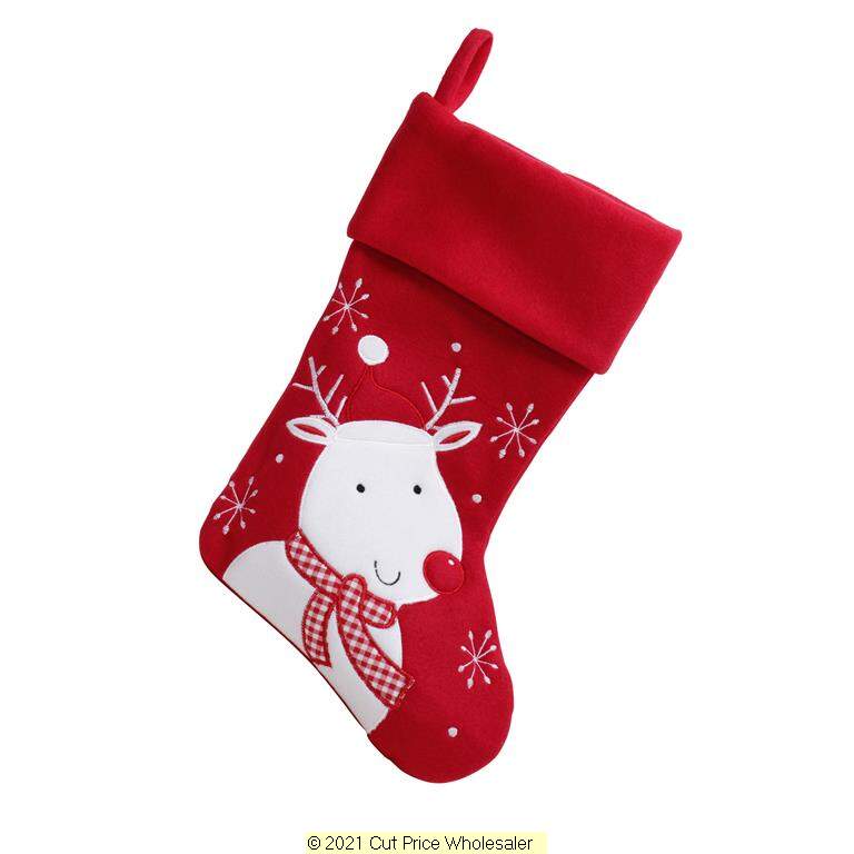 Deluxe Plush Red Modern Reindeer Stocking 40cm X 25cm