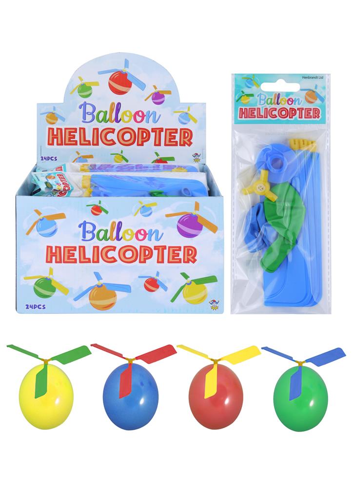 Balloon Helicopter W/2 Balloons 4 Astd Cols
