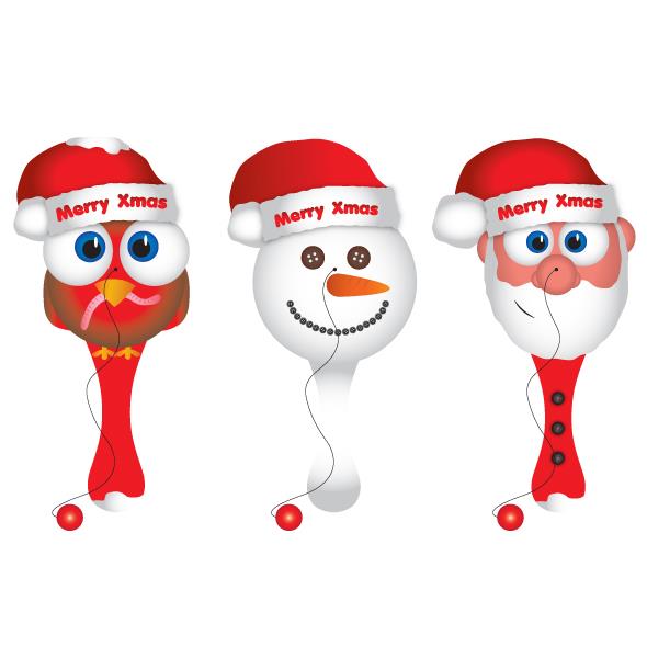(image for) Christmas 22cm Wooden Biff Paddle Bat & Ball