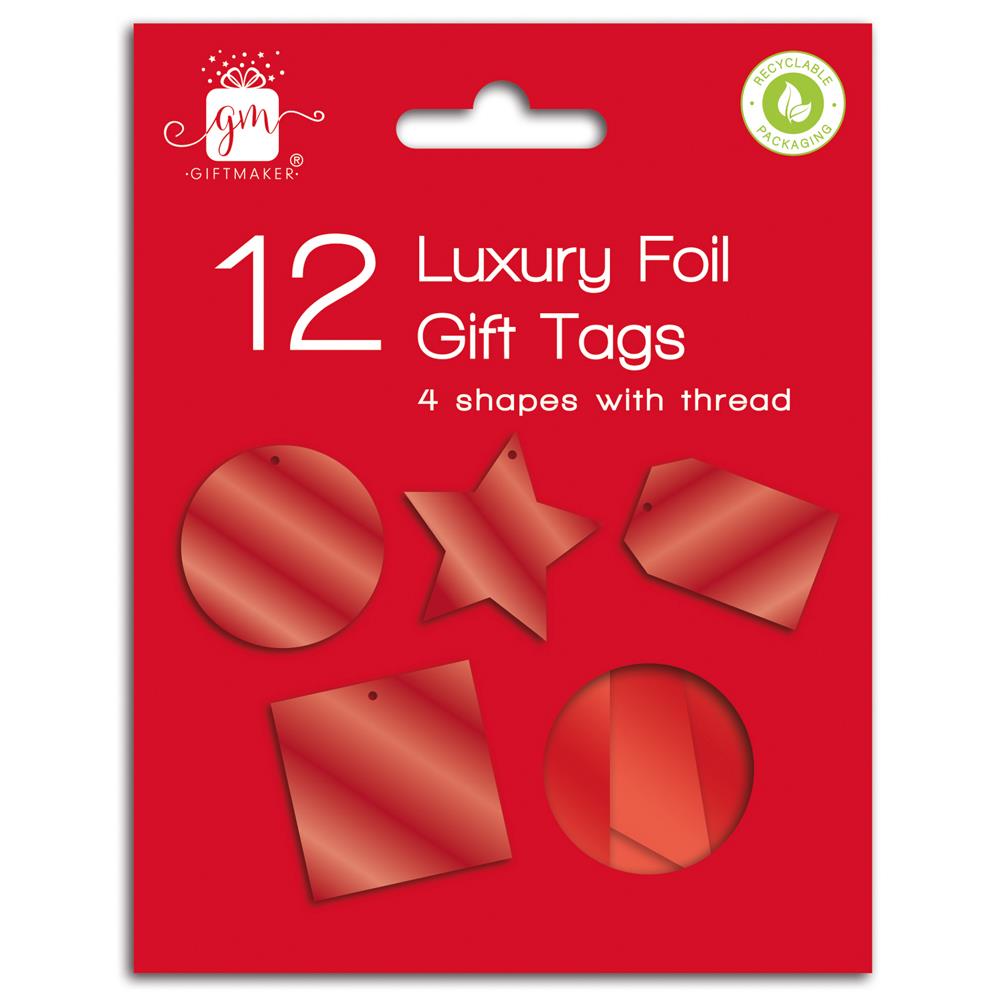 Christmas Tags 12 D/C Foiled - Red