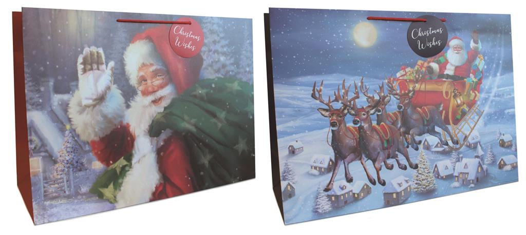 Gift Bag Christmas Trad Santas Landscape Super Jumbo (46.5X 70 X 16cm)