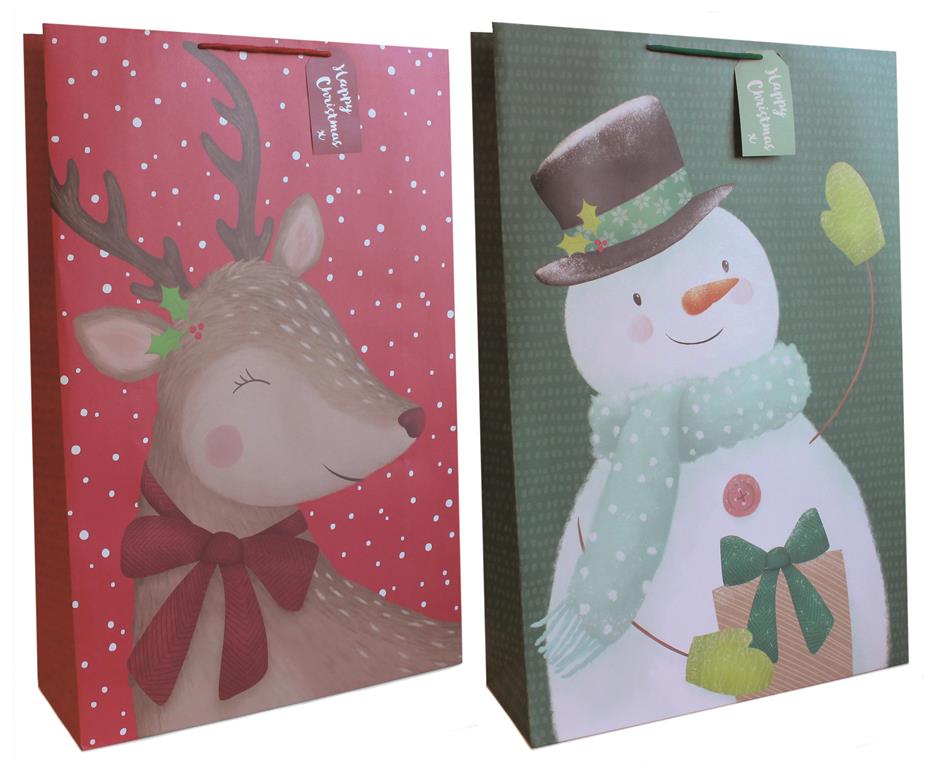 Gift Bag Christmas Reindeer/Snowman Super Jumbo (46.5 X 70 X 16cm)