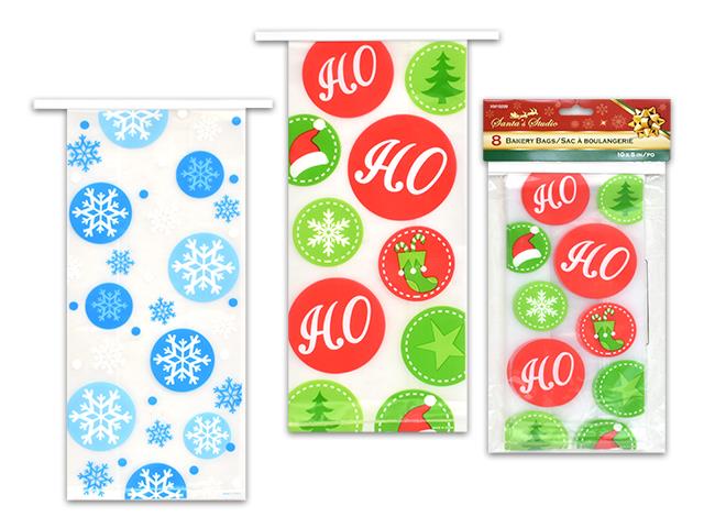 Christmas 10"x5" Frosted Bakery Bags W/ Wire Closure 8 Pack