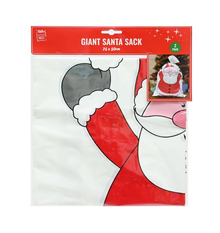 2Pc Giant Santa Sack Plastic