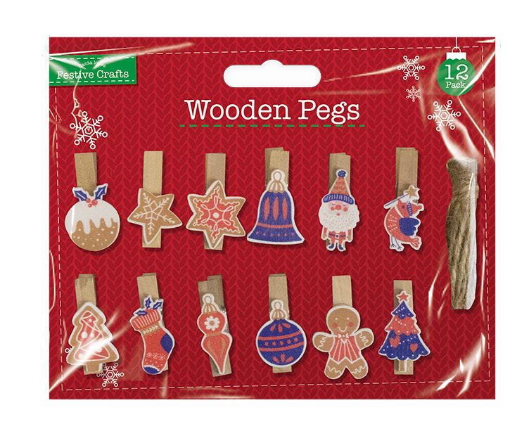 Christmas Wooden Pegs 12 Pack