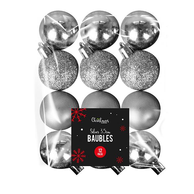 Silver Baubles 3.5cm 12 Pack