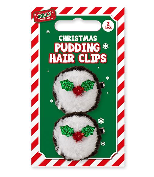Christmas Pudding Hair Clips 2Pk