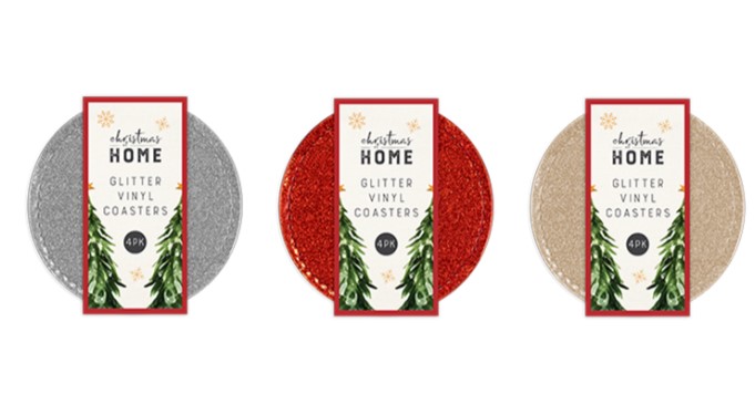 Glitter Vinyl Coasters 12cm dia 4pk